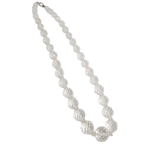 VINTAGE GRADUATED FACETED QUARTZ CRYSTAL ROCK NECKLACE WITH 14K WHITE GOLD CLASP - Picture 4 of 6